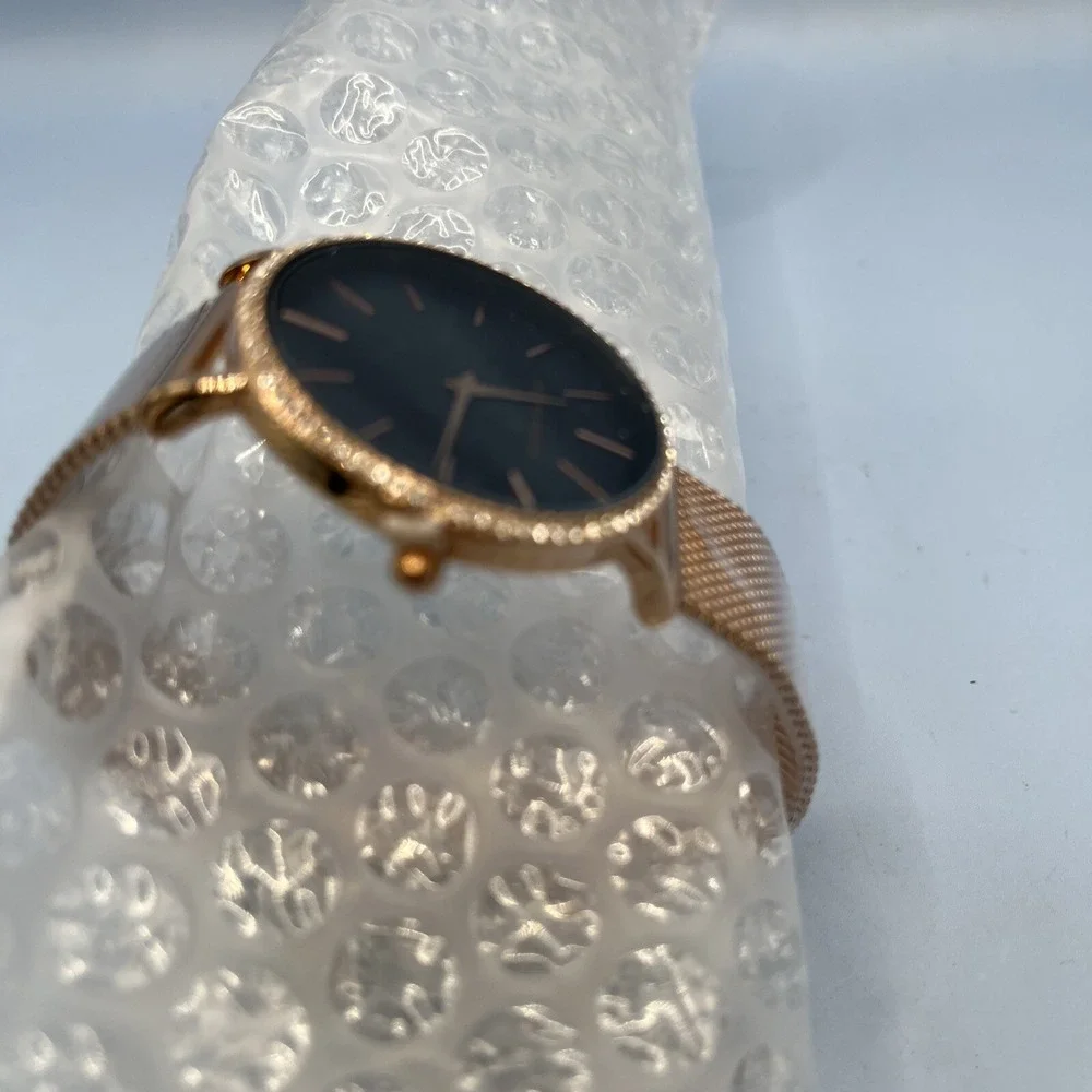 Hannah Martin Mesh Band Quartz Rhinestone Roman Numeral Dial Women's Wrist Watch